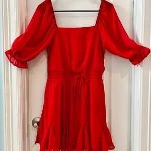 Mi Ami Red midi dress size medium ptp 16 waist 14 length 34